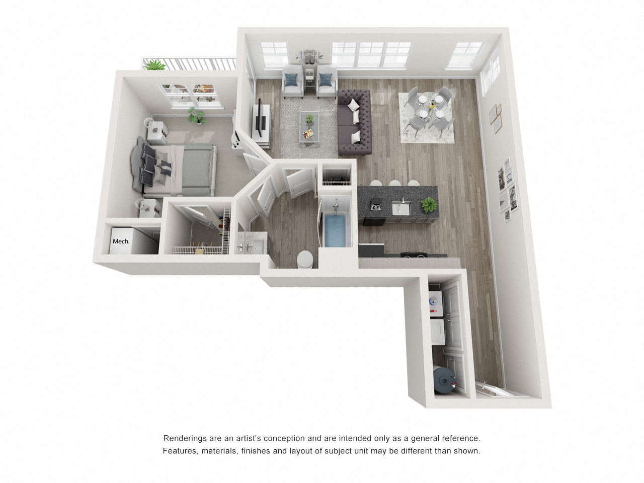 Floor plan for 1 bed, 1 bath, 866 sqft
